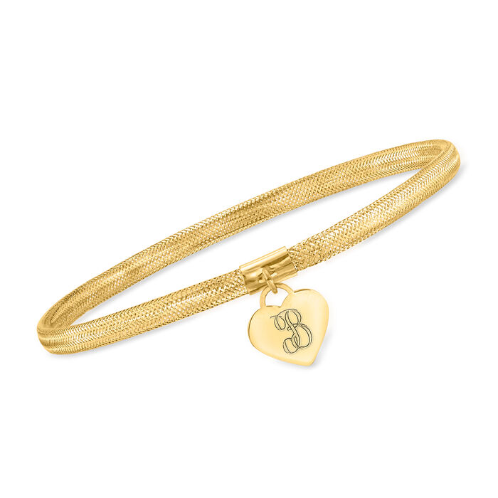 Italian 14kt Yellow Gold Personalized Heart Charm Mesh Bracelet