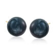 10-11mm Black Peacock Cultured Pearl Stud Earrings in 14kt Yellow Gold