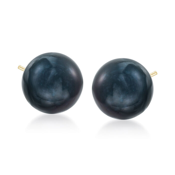 10-11mm Black Peacock Cultured Pearl Stud Earrings in 14kt Yellow Gold
