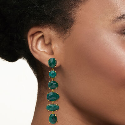 39.00 ct. t.w. Emerald Linear Drop Earrings in 18kt Gold Over Sterling