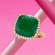 Green Chalcedony and 1.00 ct. t.w. White Zircon Ring in 18kt Gold Over Sterling