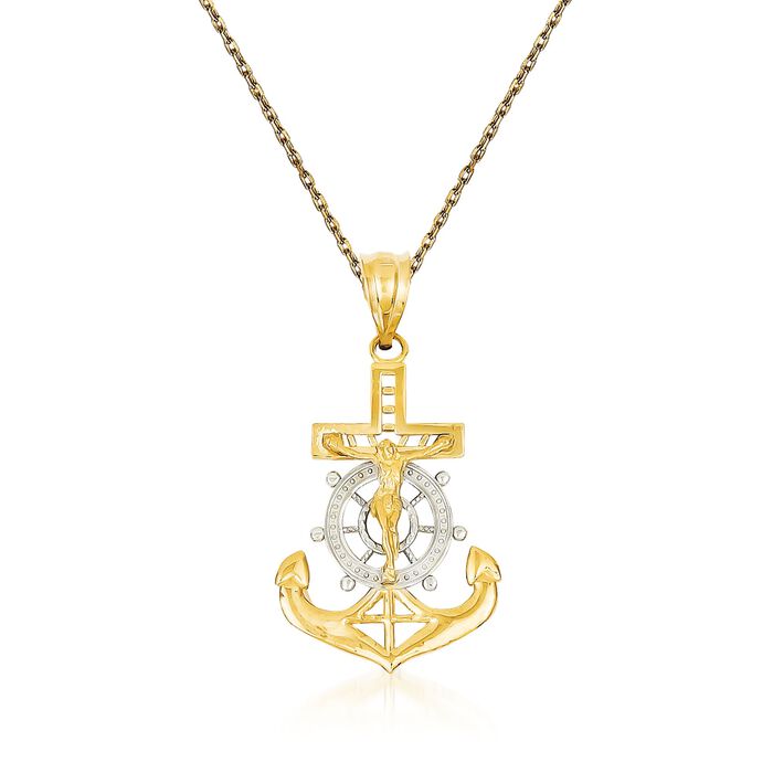 14kt Yellow Gold Anchored Cross Pendant Necklace