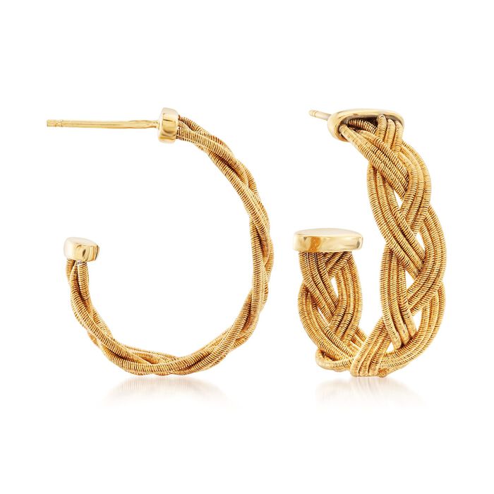 Italian 18kt Yellow Gold Over Sterling Silver Braided J-Hoop Earrings