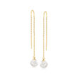 7-8mm Cultured Akoya Pearl Threader Earrings in 14kt Yellow Gold