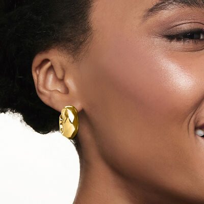 Italian 18kt Yellow Gold Faceted Hoop Earrings