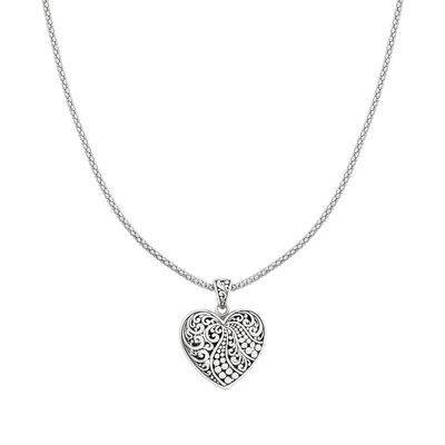 Sterling Silver Bali-Style Heart Pendant Necklace