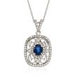 .60 Carat Fancy Sapphire and .39 ct. t.w. Diamond Pendant Necklace in 18kt White Gold