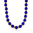 C. 1970 Vintage Lapis Bead Necklace in 18kt Yellow Gold