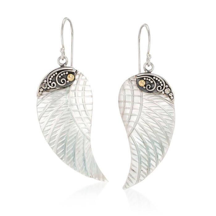 Mother-Of-Pearl Bali-Style Wing Drop Earrings in Sterling Silver with 18kt Gold