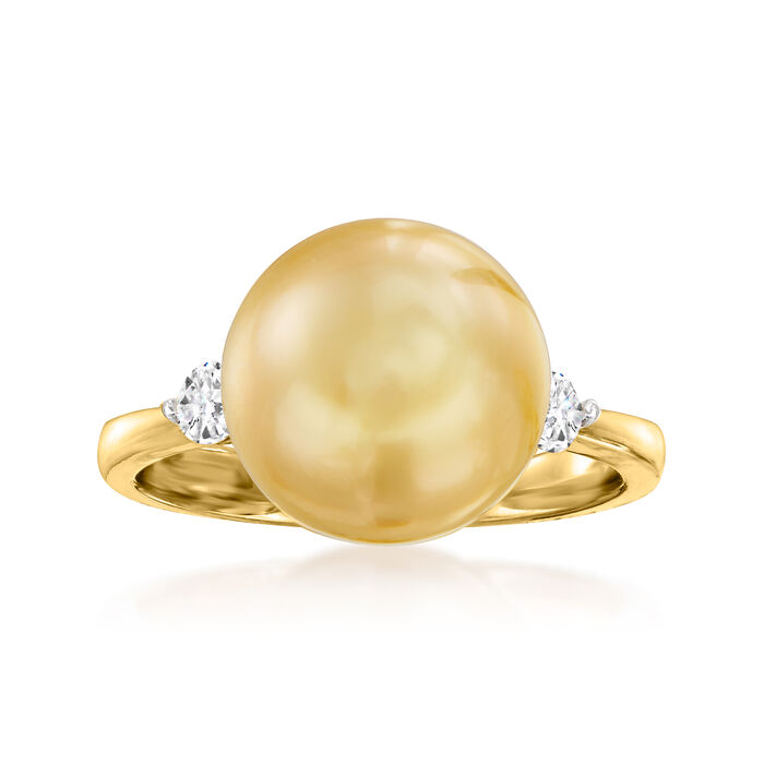 11-11.5mm Golden South Sea Pearl and .20 ct. t.w. Diamond Ring in 14kt Yellow Gold