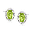 1.00 ct. t.w. Oval Peridot Stud Earrings with Diamond Accents in Sterling Silver