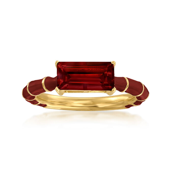 1.70 ct. t.w. Garnet and Red Enamel Ring in 18kt Gold Over Sterling