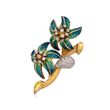 C. 1970 Vintage 3.00 ct. t.w. Diamond Flower Pin with Enamel in 18kt Yellow Gold