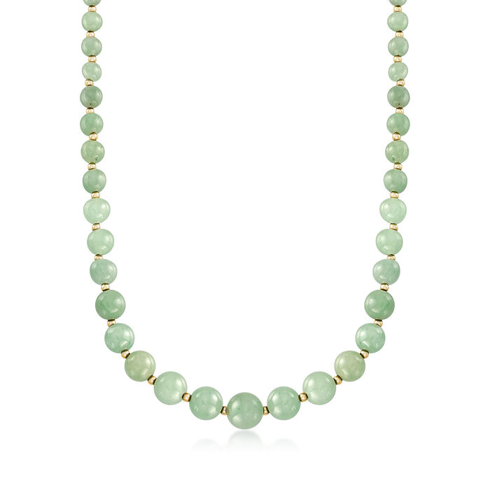 6-12mm Jade Bead Graduated Necklace with 14kt Yellow Gold