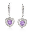 1.10 ct. t.w. Amethyst Heart Drop Earrings with Diamond Accents in Sterling Silver