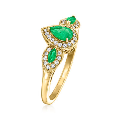 .40 ct. t.w. Emerald and .19 ct. t.w. Diamond Ring in 14kt Yellow Gold