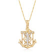 14kt Yellow Gold Mariner's Cross Pendant Necklace with White Rhodium  