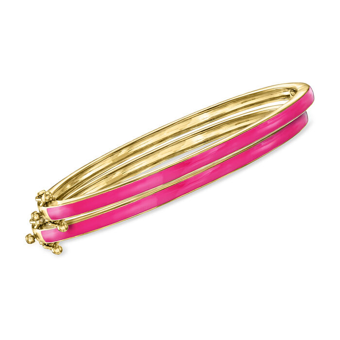 Pink Enamel Jewelry Set: Two Bangle Bracelets in 18kt Gold Over Sterling