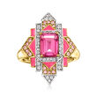 2.30 ct. t.w. Multi-Gemstone Art Deco-Inspired Ring with Pink Enamel in 18kt Gold Over Sterling
