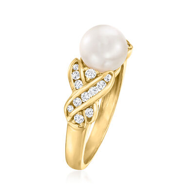 8mm Cultured Pearl and .33 ct. t.w. Diamond Ring in 14kt Yellow Gold