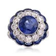 C. 1980 Vintage 3.70 ct. t.w. Sapphire and 1.34 ct. t.w. Diamond Floral Ring in 18kt White Gold