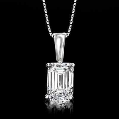 2.00 Carat Emerald-Cut Lab-Grown Diamond Pendant Necklace in 14kt White Gold