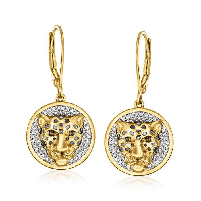 .15 ct. t.w. Diamond Leopard Head Drop Earrings in 18kt Gold Over Sterling