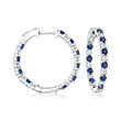 1.00 ct. t.w. Sapphire and 1.00 ct. t.w. Diamond Inside-Outside Hoop Earrings in Sterling Silver