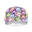 15.20 ct. t.w. Multicolored Sapphire Ring with .24 ct. t.w. Diamonds in 14kt White Gold
