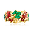 Italian Red and Green Enamel Leaf Ring in 14kt Yellow Gold