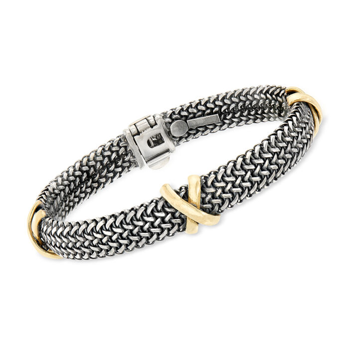 Italian Sterling Silver and 18kt Bonded Gold Woven X Bracelet