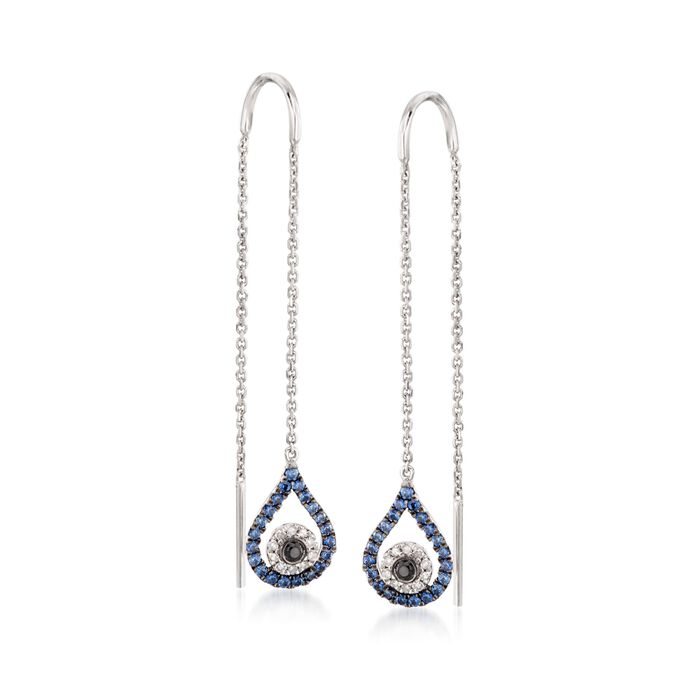 .10 ct. t.w. Sapphire Evil Eye Threader Earrings with Black and White Diamonds in 14kt White Gold