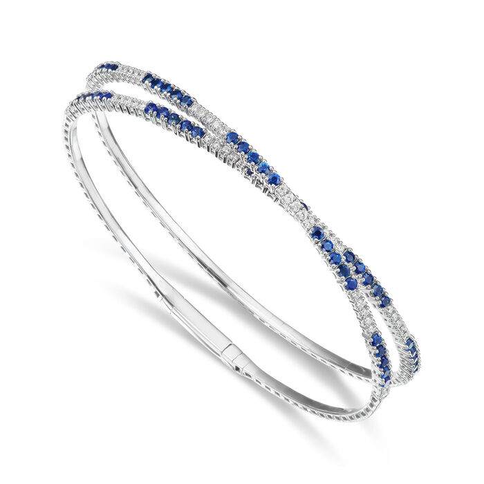 2.50 ct. t.w. Sapphire and .52 ct. t.w. Diamond Wrap Bracelet in 18kt White Gold