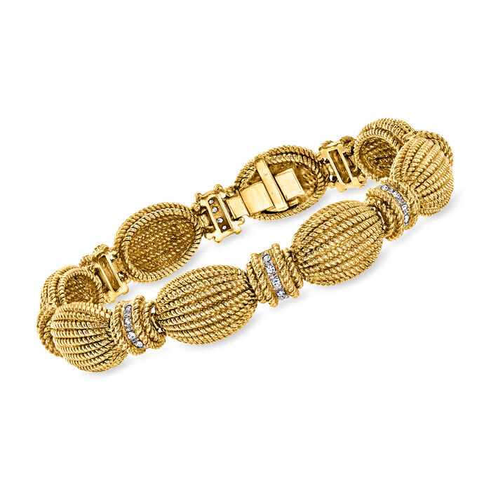C. 1990 Vintage .27 ct. t.w. Diamond Roped Fancy-Link Bracelet in 18kt Yellow Gold