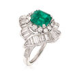 C. 1990 Vintage 2.20 Carat  Emerald and 2.50 ct. t.w. Diamond Ballerina Ring in Platinum 
