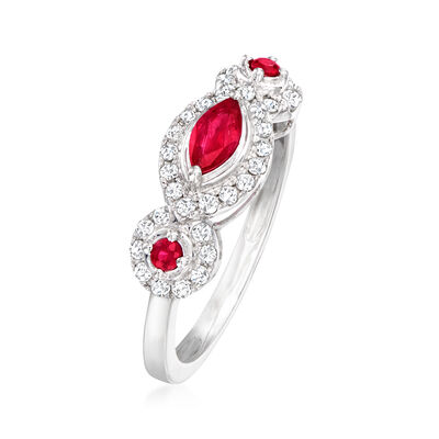 .37 ct. t.w. Ruby and .27 ct. t.w. Diamond Ring in 14kt White Gold