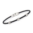 ALOR &quot;Classique&quot; Black Stainless Steel Cable Station Bracelet with .21 ct. t.w. Diamonds and 18kt White Gold