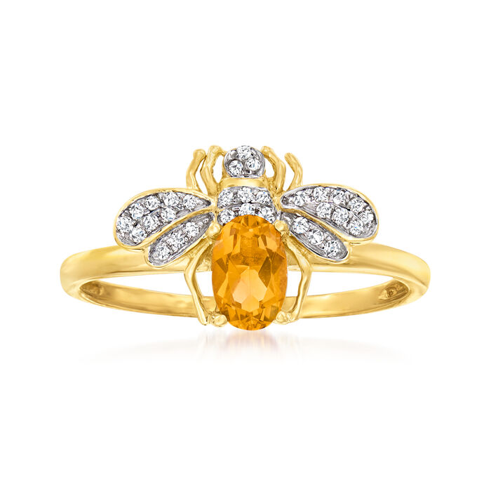 .40 Carat Citrine and .10 ct. t.w. Diamond Bumblebee Ring in 14kt Yellow Gold