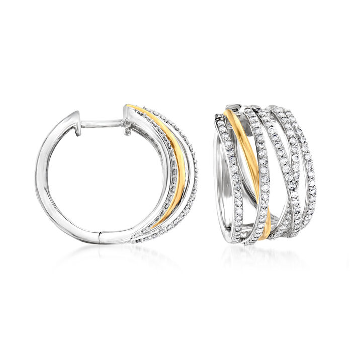 1.00 ct. t.w. Diamond Highway Hoop Earrings in Sterling Silver and 14kt Yellow Gold