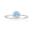 Gabriel Designs .32 Carat Swiss Blue Topaz Ring with Diamond Accents in 14kt White Gold