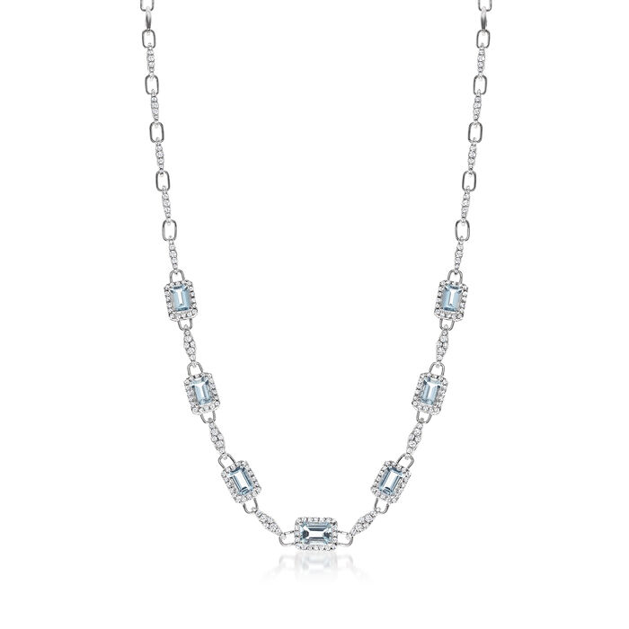4.10 ct. t.w. Aquamarine and 1.90 ct. t.w. Diamond Station Necklace in 14kt White Gold