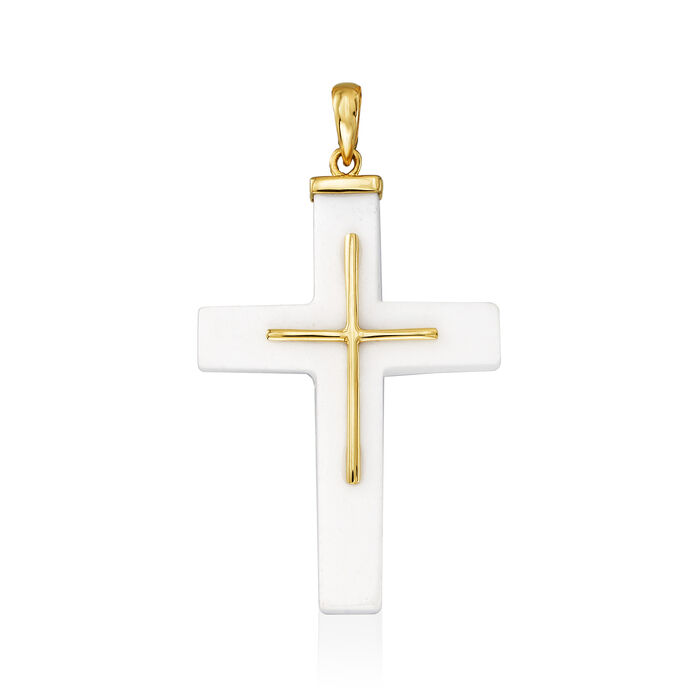 White Agate Cross Pendant with 14kt Yellow Gold