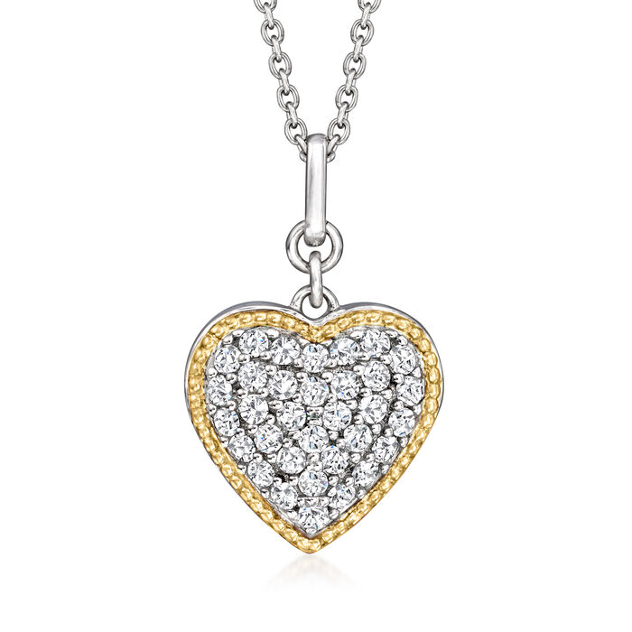 .60 ct. t.w. CZ Heart Pendant Necklace in Sterling Silver and 14kt Yellow Gold