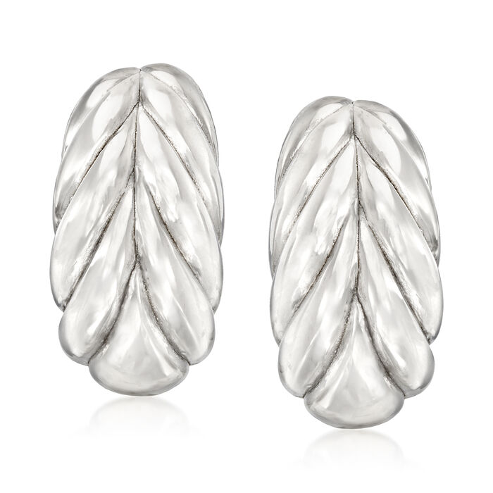 Italian Sterling Silver Curved Leaf Earrings