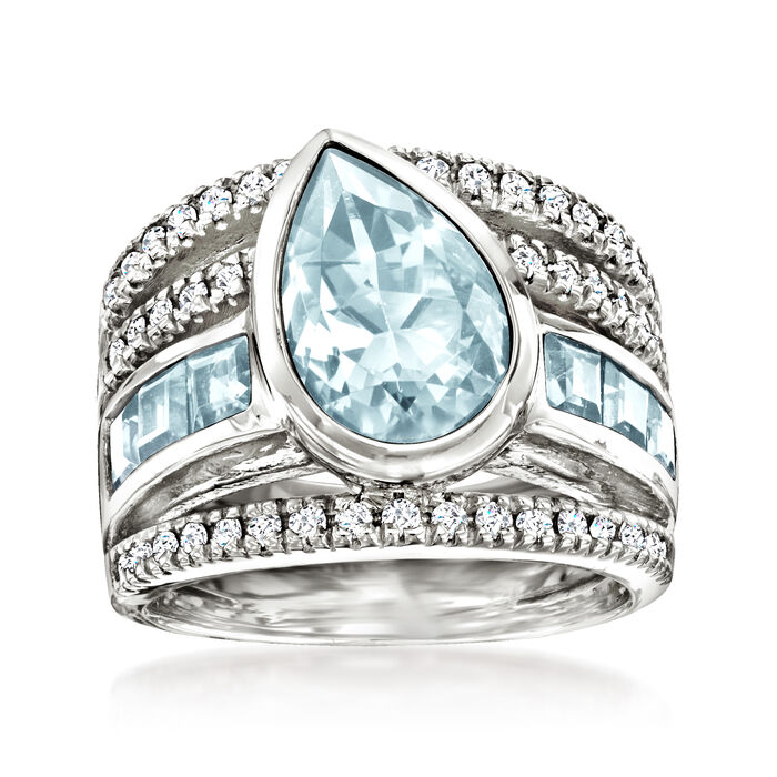 3.90 ct. t.w. Aquamarine Multi-Row Ring with .47 ct. t.w. Diamonds in 14kt White Gold