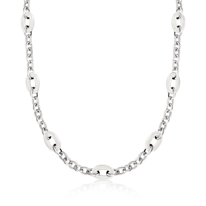 Judith Ripka &quot;Eternity&quot; White Agate and Sterling Silver Oval-Link Station Necklace