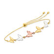 14kt Tri-Colored Gold Butterfly Bolo Bracelet