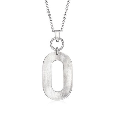 Italian Sterling Silver Open-Space Oval Pendant Necklace