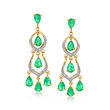 4.80 ct. t.w. Emerald Chandelier Earrings with Diamond Accents in 18kt Gold Over Sterling and Sterling Silver
