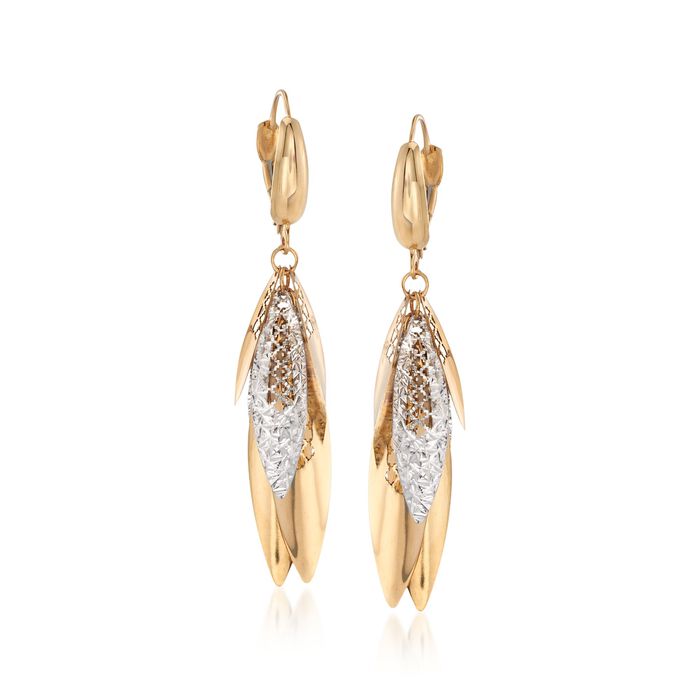 Italian 18kt Two-Tone Gold Multi-Leaf Drop Earrings
